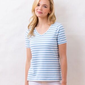 Dudley Stephens Blue White Striped V-Neck T-Shirt Medium U